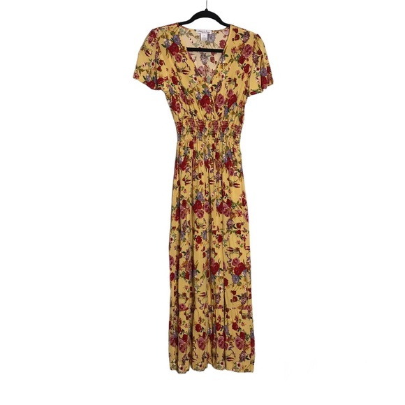 VTG Ashley & Sage Yellow Floral Print Viscose Flutter Sleeves Maxi Dress Sz M - Picture 3 of 12
